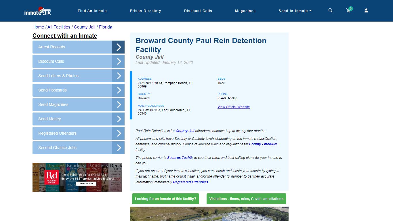 Broward County Paul Rein Detention Facility - Inmate Locator - Pompano ...
